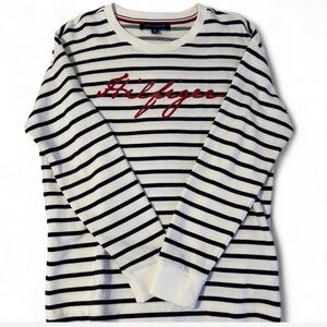 Tommy Hilfiger Navy and White Striped Crewneck